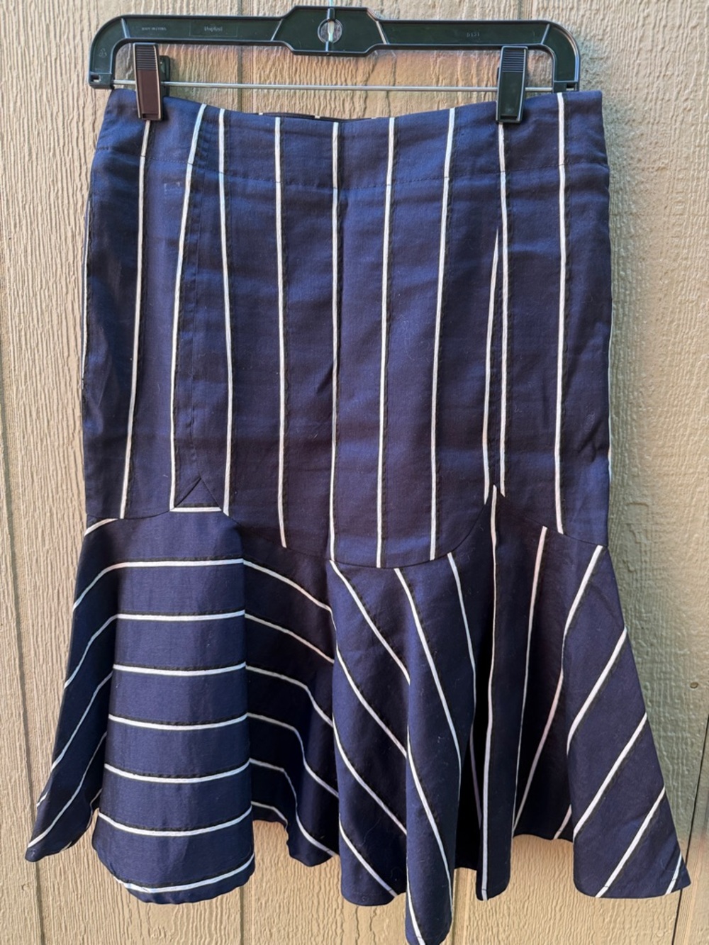 Emporio Armani Navy and White Striped A-Line Flounce Skirt